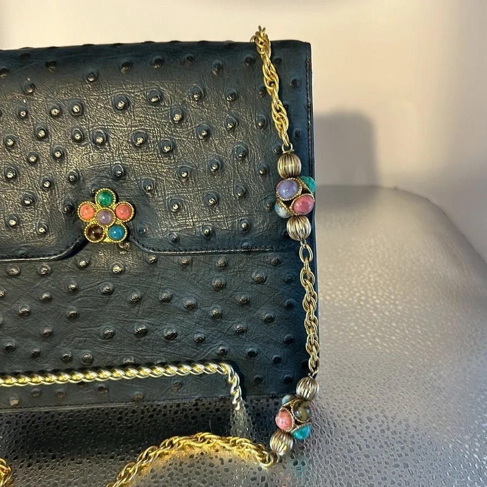 LOU – RAN ostrich print navy blue shoulder bag. New without tags. Beautiful bag. - Picture 6 of 9